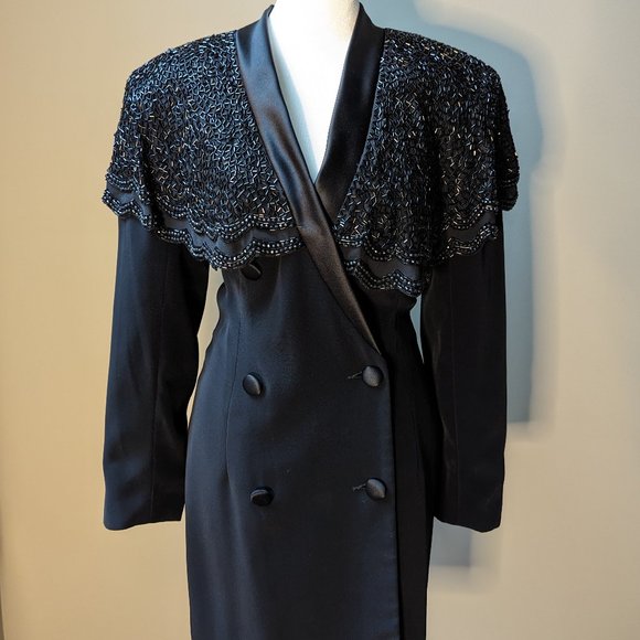 Vintage 80's Beaded Cape /Tuxedo Mini Dress - Picture 2 of 8